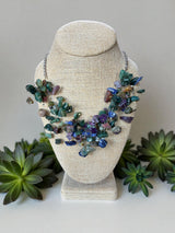 Gemstone Starlight Spray Statement  Necklace - Amethyst, Malachite, Amazonite