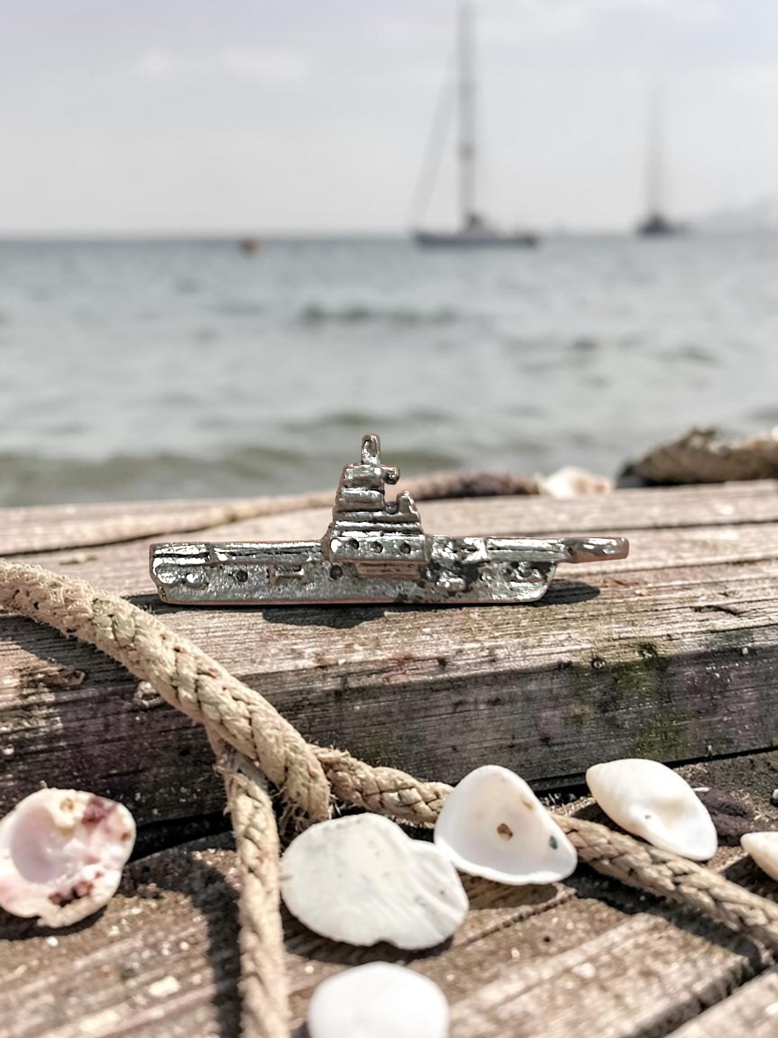 Silver Naval Aircraft Carrier Pewter Charm Pendant | Travel Charm