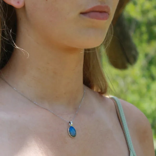 Dainty Beach Ocean Waves Oval Sand Pendant Necklaces