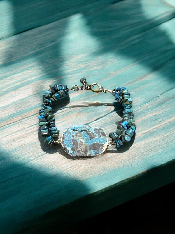 Ocean Jasper & Crazy Lace Agate Double Strand Bracelet, Gemstone Bracelet