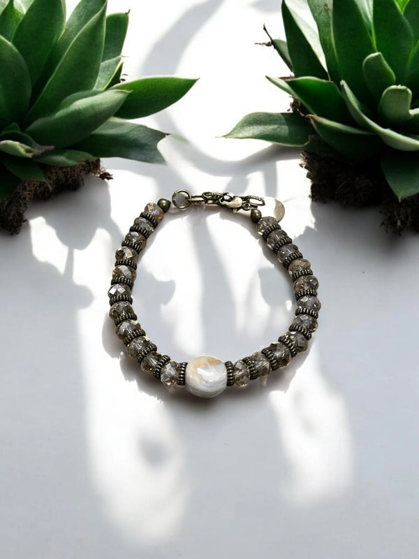 Ocean Jasper & Crystal Bracelet, Beaded Gemstone Bracelet