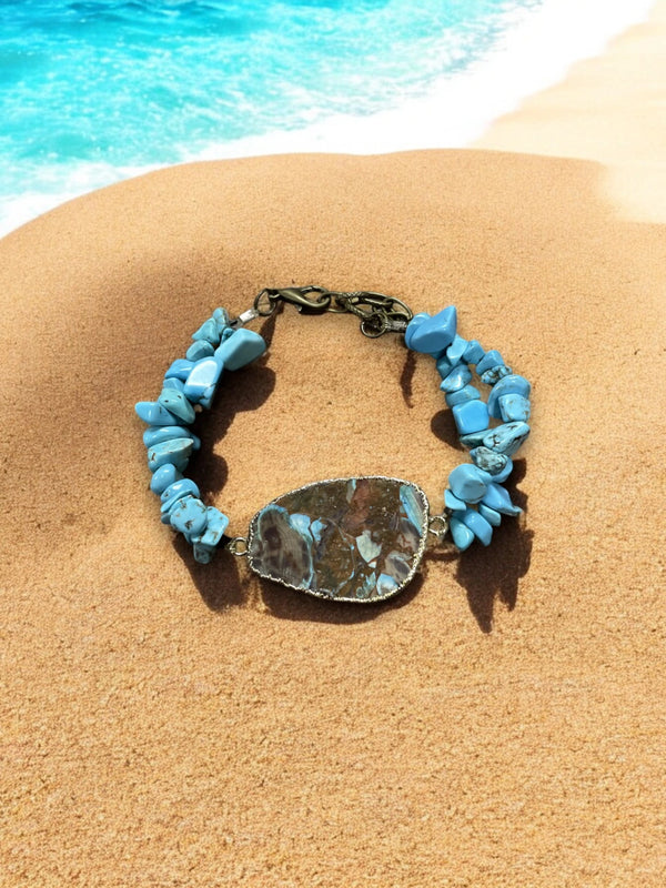 Ocean Jasper & Turquoise Double Strand Bracelet, Gemstone Bracelet