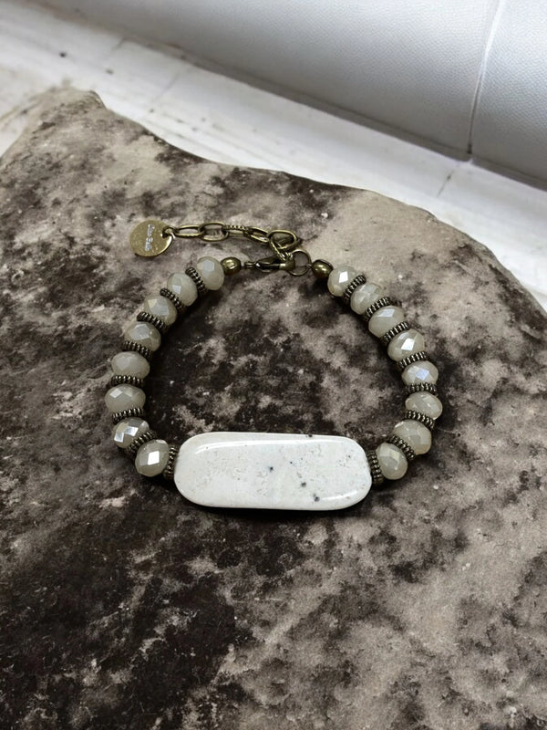 Ocean Jasper & Ivory Bead Bracelet, Gemstone Bracelet