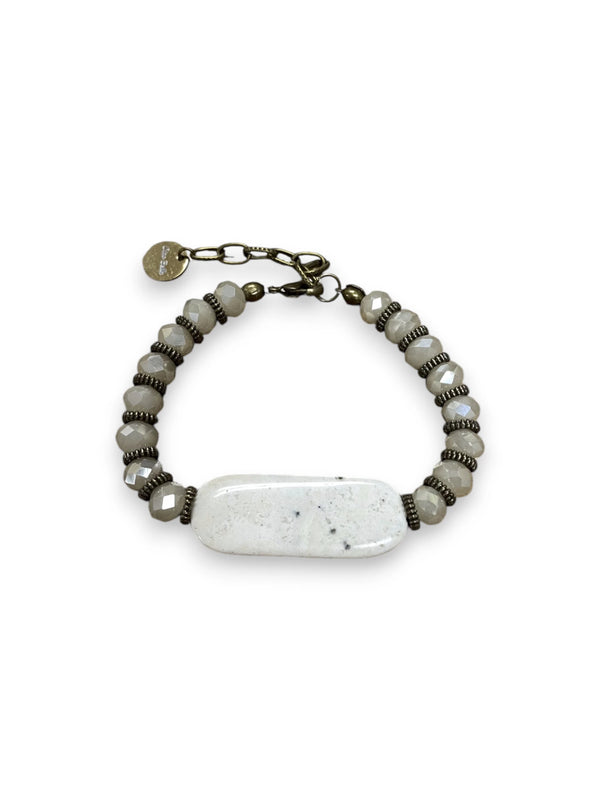 Ocean Jasper & Ivory Bead Bracelet, Gemstone Bracelet