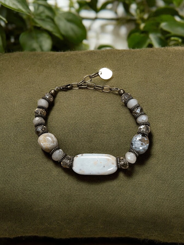 Ocean Jasper & Ivory Beaded Bracelet, Gemstone Bracelet