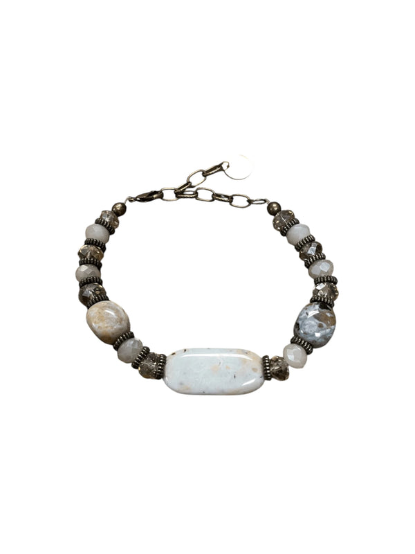 Ocean Jasper & Ivory Beaded Bracelet, Gemstone Bracelet