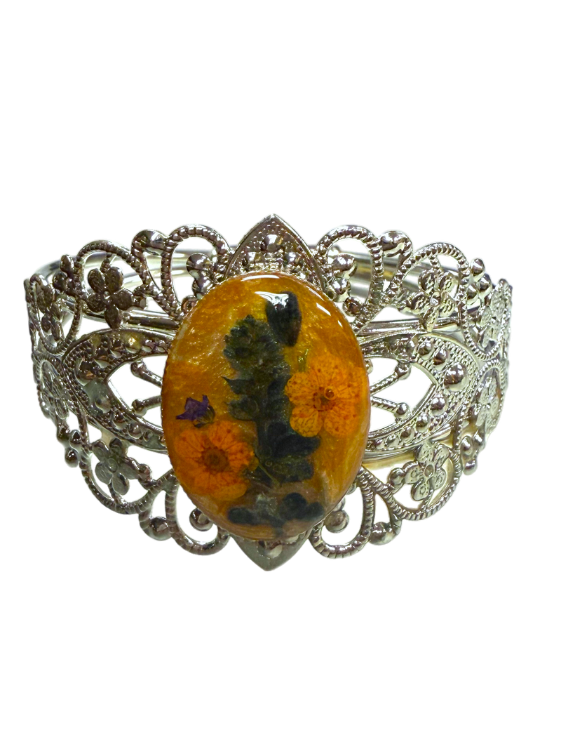 Filigree Bracelet with Flower Oval Centerpiece