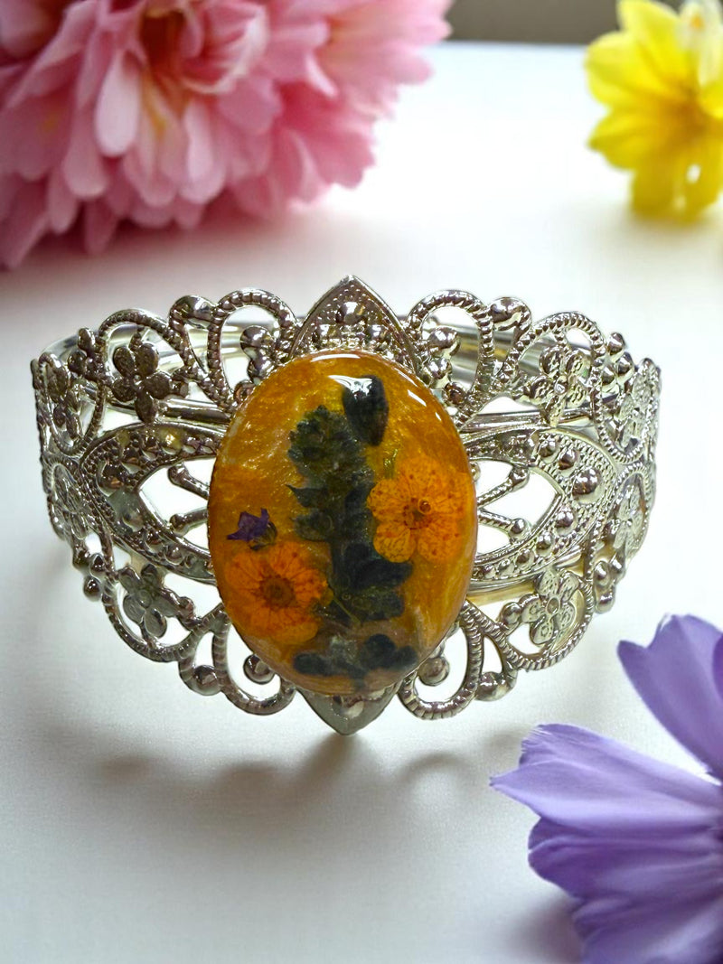 Filigree Bracelet with Flower Oval Centerpiece