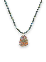 Ocean Jasper Pendant Necklace, Peacock Crystal Beads, Gemstone Necklace