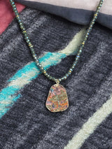 Ocean Jasper Pendant Necklace, Peacock Crystal Beads, Gemstone Necklace