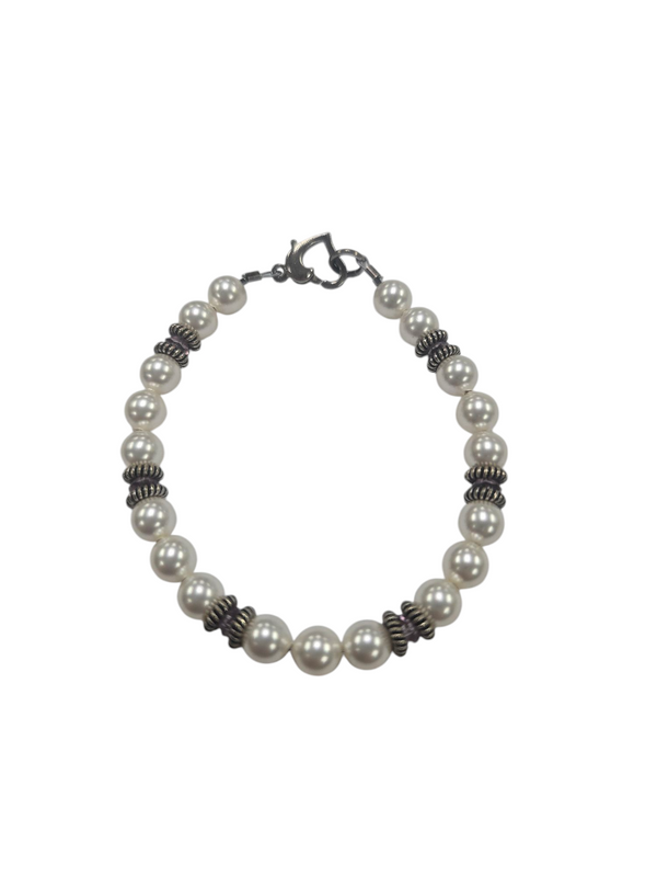 Austrian Pearl Bracelet, Silver Accents, Heart Clasp, Elegant Gift