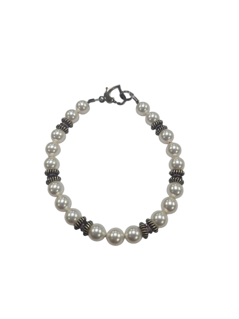 Austrian Pearl Bracelet, Silver Accents, Heart Clasp, Elegant Gift