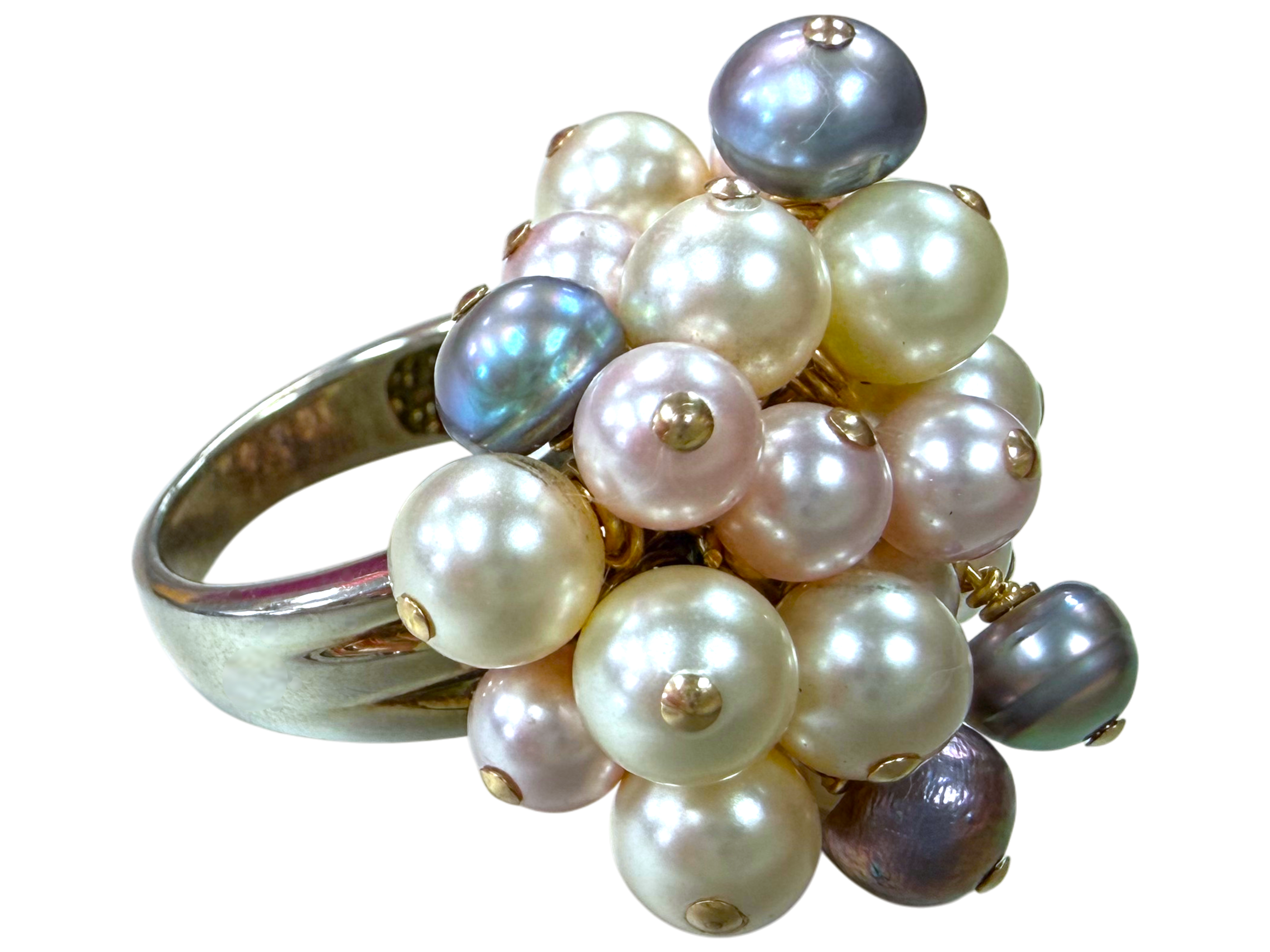 The Pastel Petal Promenade: Multi-Tone Pearl Cluster Ring