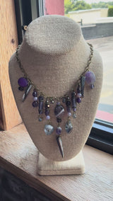Gemstone Cluster Bib Necklace - Tiger Eye, Turquoise Amazonite, Amethyst, Blue Agate, Apatite, and Sodalite