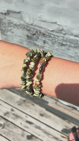 Unakite Jewelry Set, Wrap Bracelet & Hoop Earrings