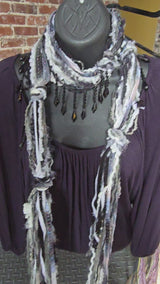 Boho Beaded Lightweight Mohair Scarf Necklace - Black, White and Gray