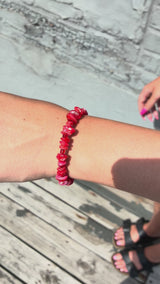 Red Agate Jewelry Set, Wrap Bracelet & Hoop Earrings