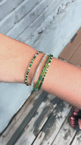 Green Crystal Jewelry Set, Wrap Bracelets & Lion Paw Earrings