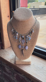 Gemstone Cluster Bib Necklace - Tiger Eye, Turquoise Amazonite, Amethyst, Blue Agate, Apatite, and Sodalite