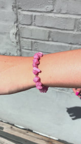 Pink Crystal Jewelry Set, Wrap Bracelet & Dogwood Flower Earrings