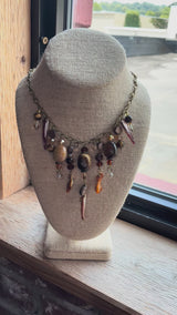 Gemstone Cluster Bib Necklace - Tiger Eye, Turquoise Amazonite, Amethyst, Blue Agate, Apatite, and Sodalite