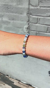 Green & Blue Crystal Jewelry Set, Beaded Bracelet & Druzy Earrings