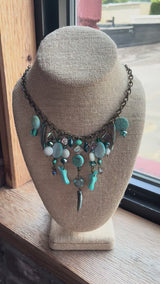 Gemstone Cluster Bib Necklace - Tiger Eye, Turquoise Amazonite, Amethyst, Blue Agate, Apatite, and Sodalite