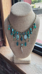 Gemstone Cluster Bib Necklace - Tiger Eye, Turquoise Amazonite, Amethyst, Blue Agate, Apatite, and Sodalite