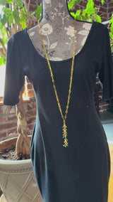 Metallic Peacock Green Crystal Long Chain Cluster Necklace
