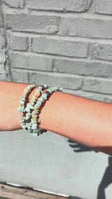 Amazonite Wrap Bracelet & Sea Glass Earrings, Beachy Jewelry Set