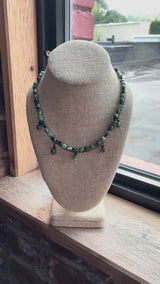 Green Ruby Zoisite Double Strand Necklace with Gunmetal Chain | Edgy and Elegant