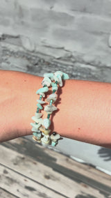 Amazonite Jewelry Set, Stacked Wrap Bracelet, Crystal Earrings