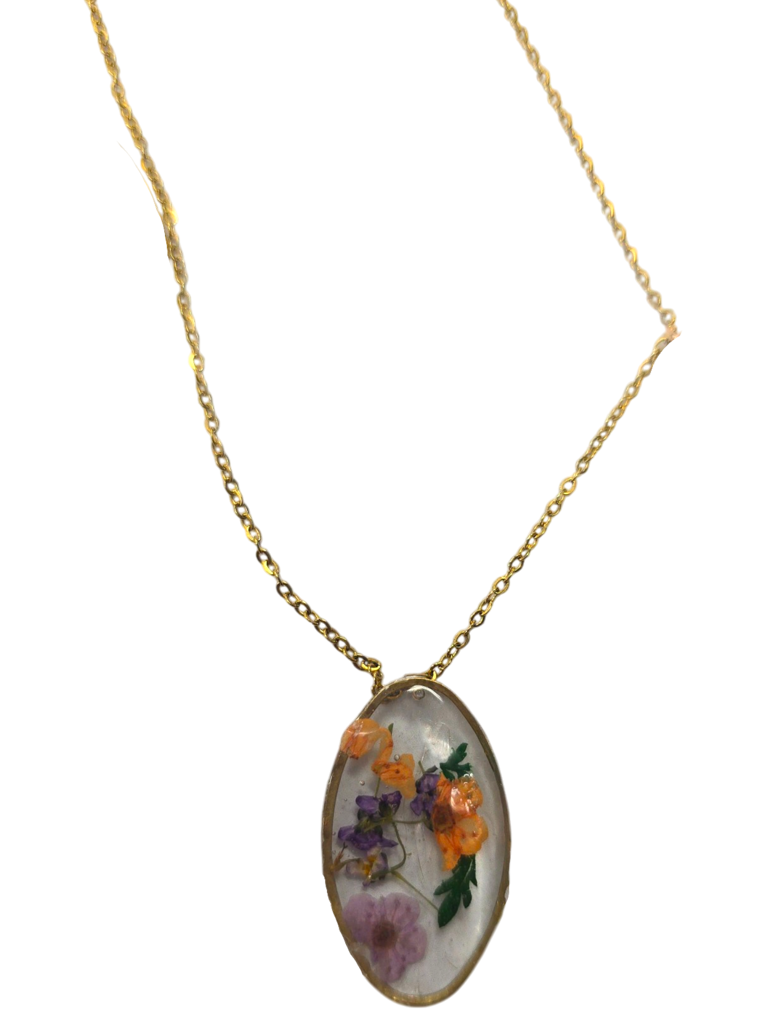 Unique Oval Floating Flower Necklace
