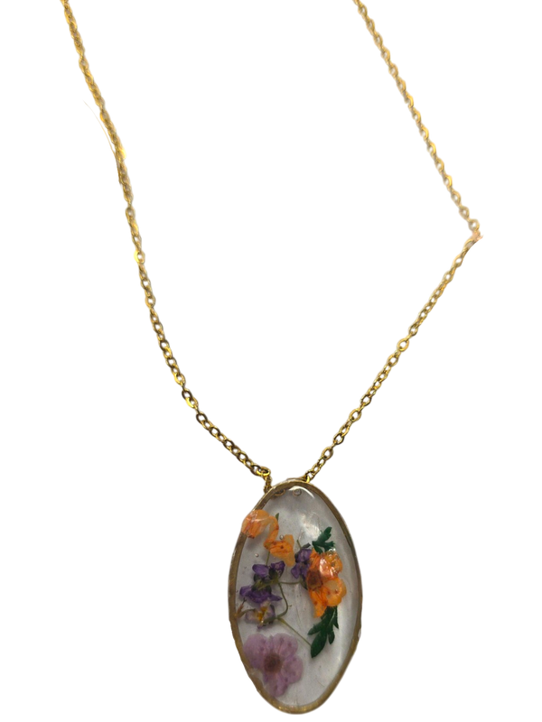 Unique Oval Floating Flower Necklace