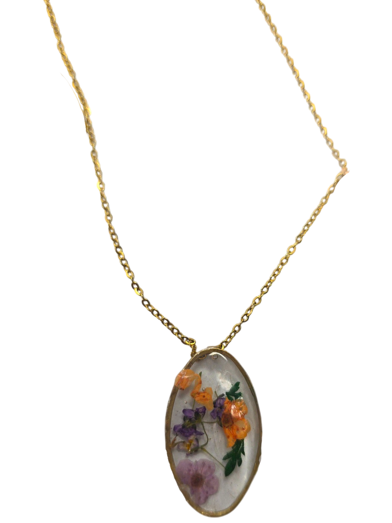Unique Oval Floating Flower Necklace