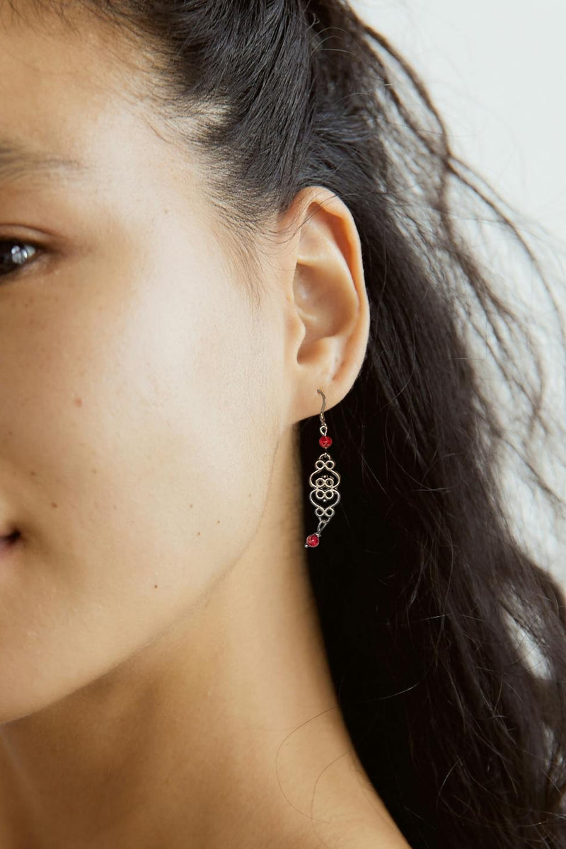 Silver Filigree Dangle Earrings | Gemstone & Crystal Earrings