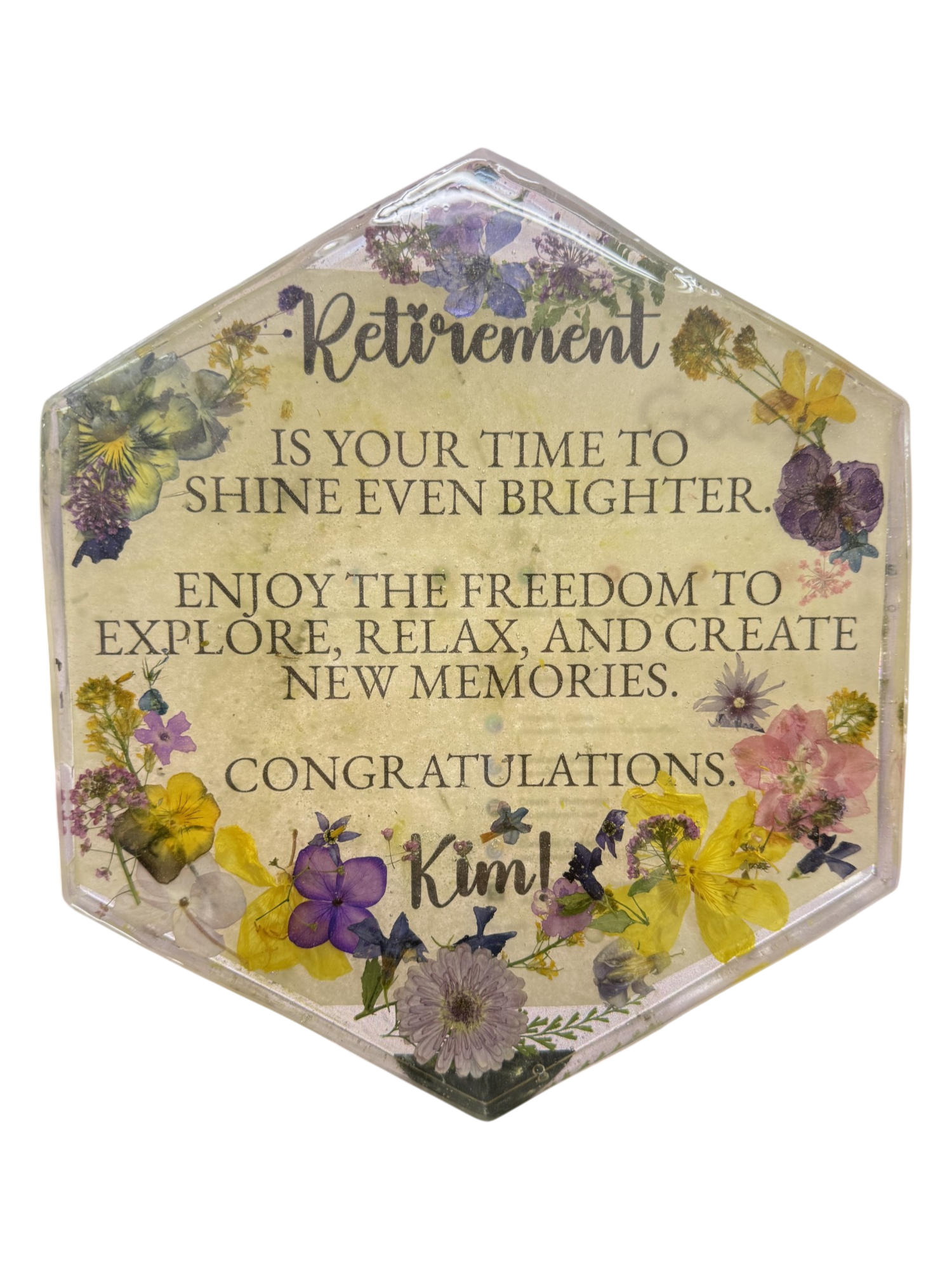 Everlasting Bloom Retirement Plaque - Personalized Resin & Real Flowers