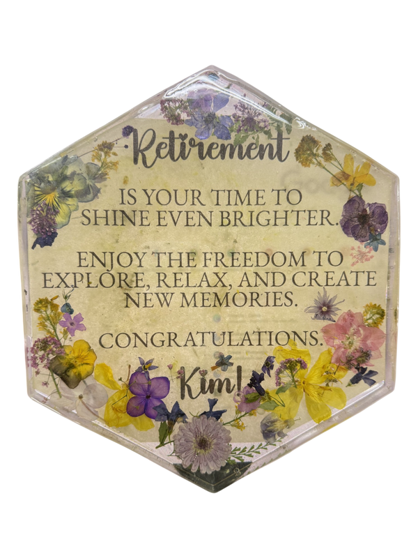 Everlasting Bloom Retirement Plaque - Personalized Resin & Real Flowers