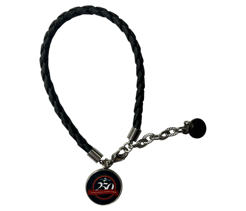 Officially Licensed Military Leather Rope Charm Bracelet – 250th Anniversary Collection (Army, Navy, Marine)