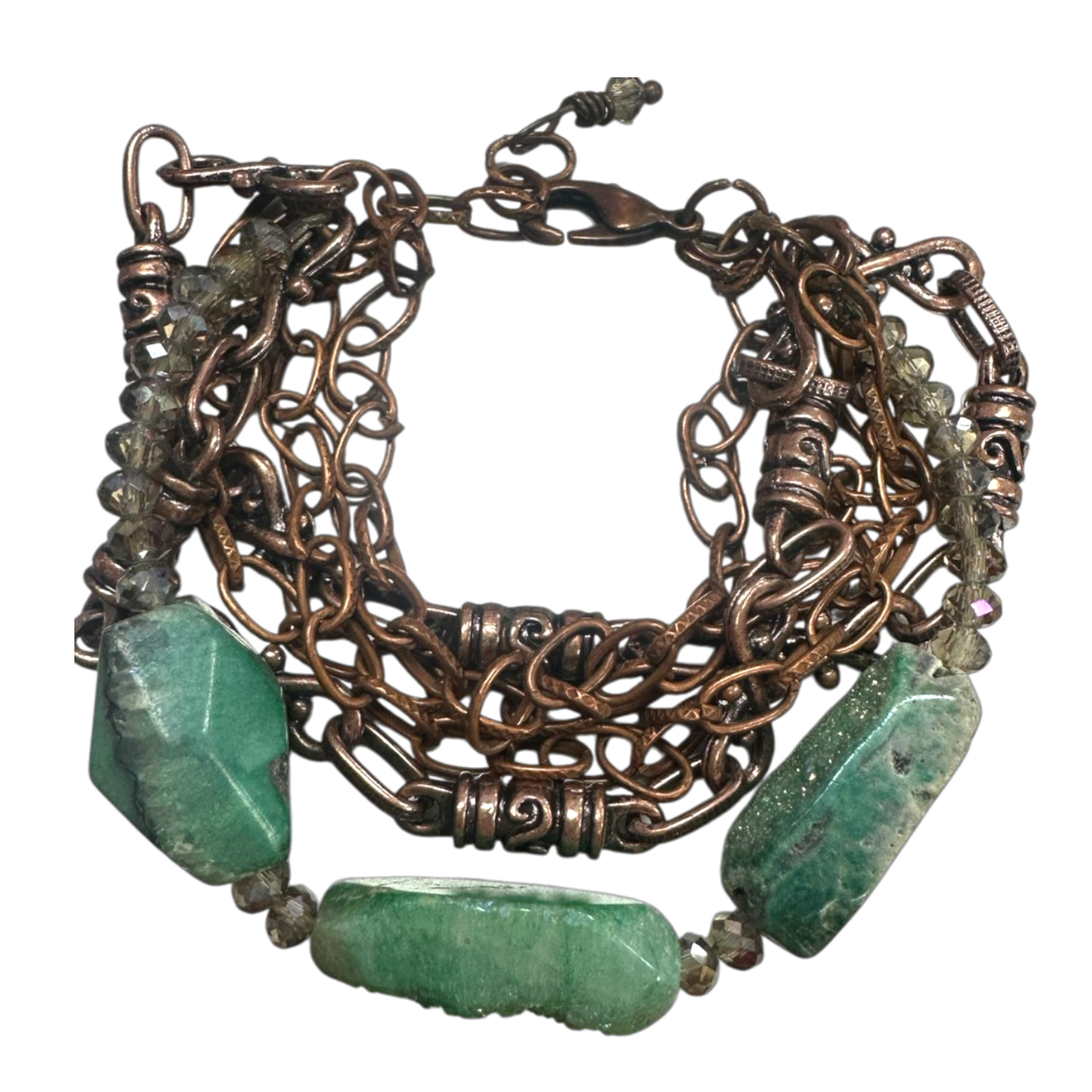 Green Druzy Multi Silver Chain Wrap Bracelet