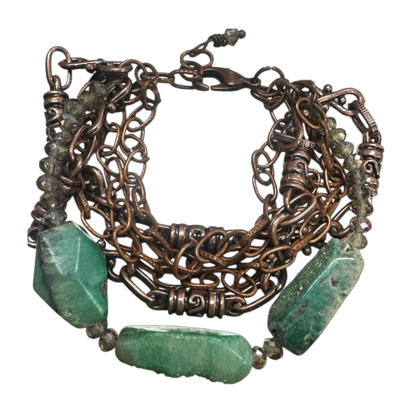 Green Druzy Multi Silver Chain Wrap Bracelet