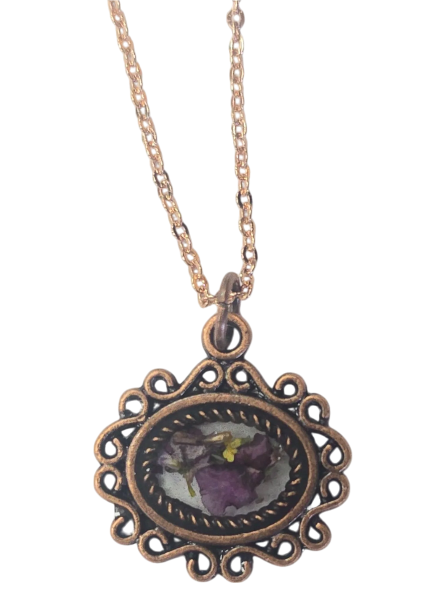 Intricate Pressed Flower Pendant Necklace