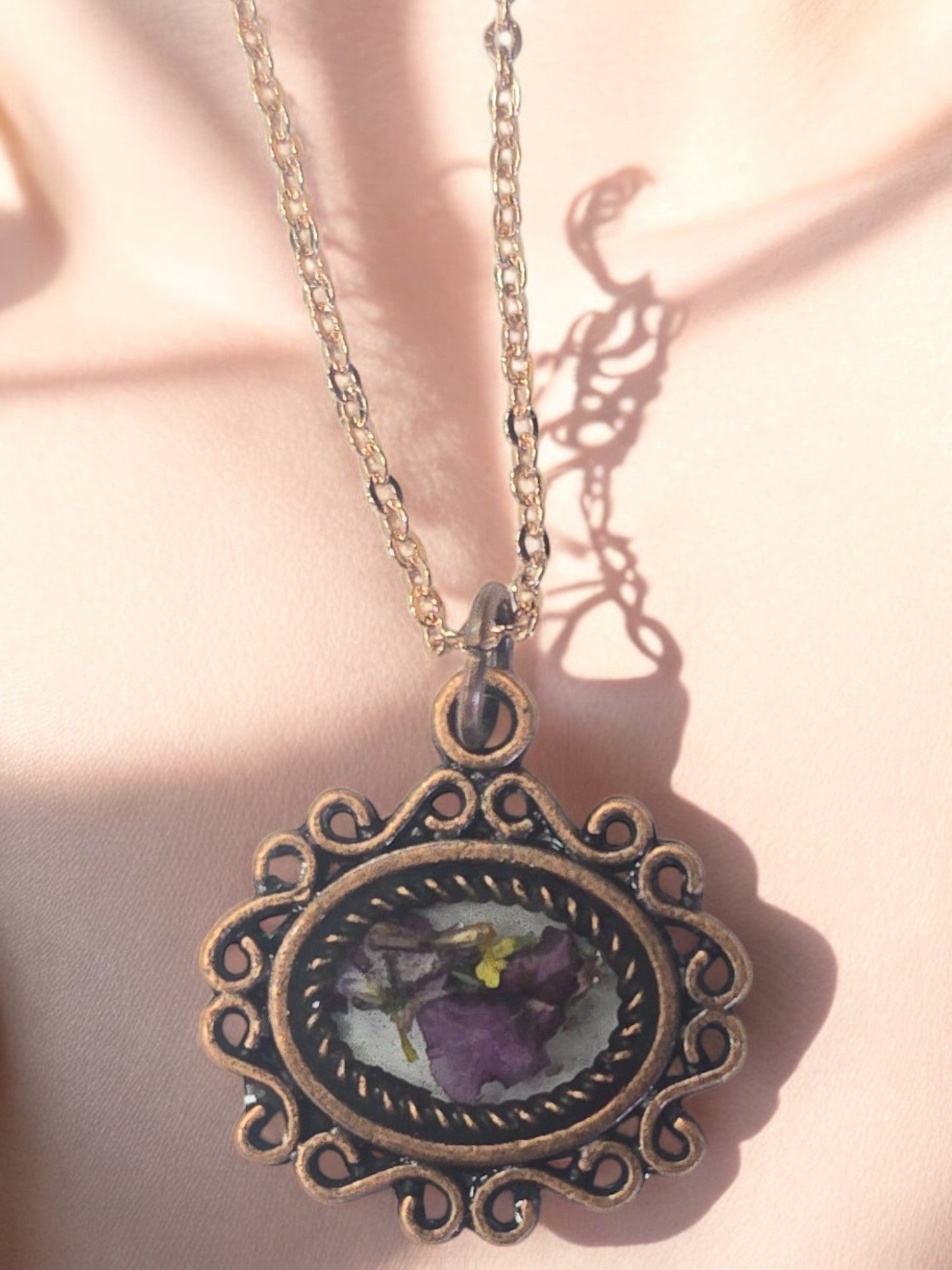 Intricate Pressed Flower Pendant Necklace