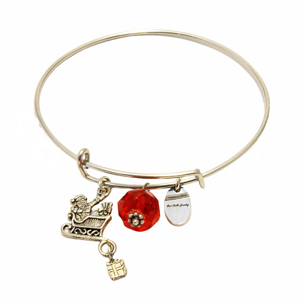 Gold Holiday Charm Bangle Bracelet - Festive Christmas Jewelry Gift