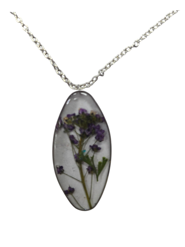 Unique Oval Floating Flower Necklace