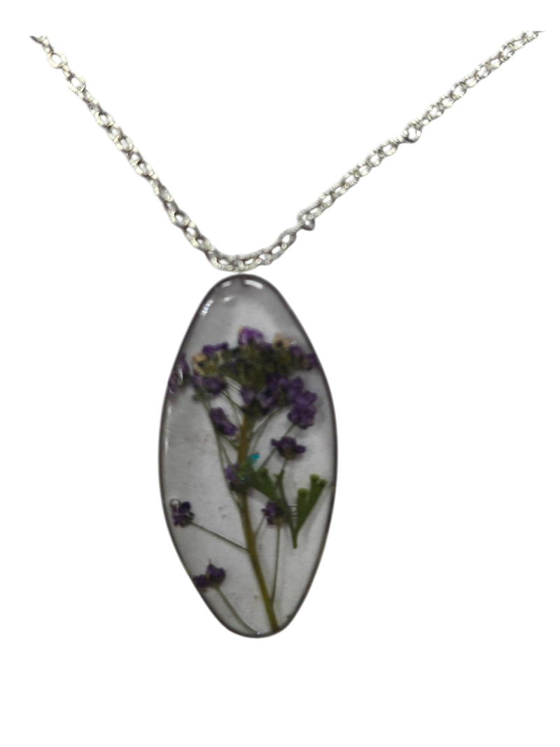 Unique Oval Floating Flower Necklace