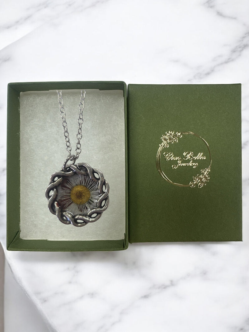 Intricate Pressed Flower Pendant Necklace