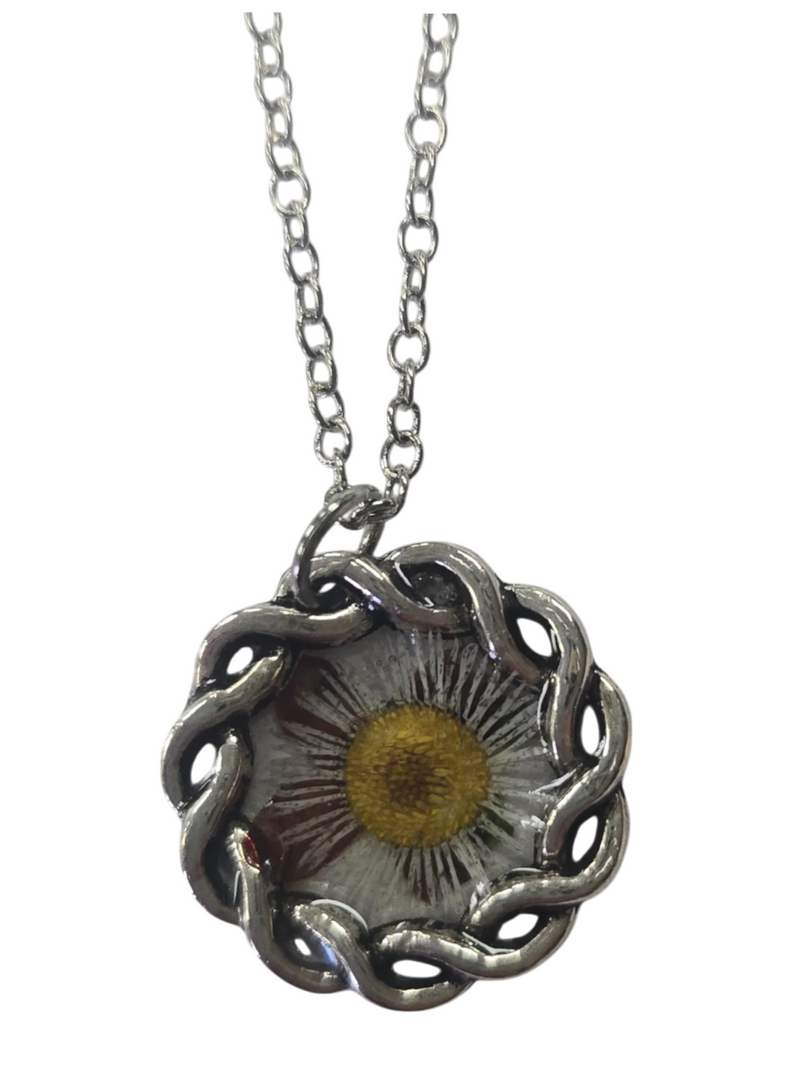 Intricate Pressed Flower Pendant Necklace