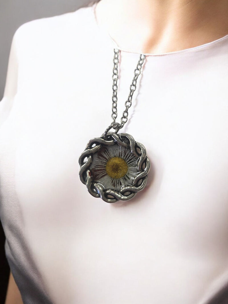 Intricate Pressed Flower Pendant Necklace