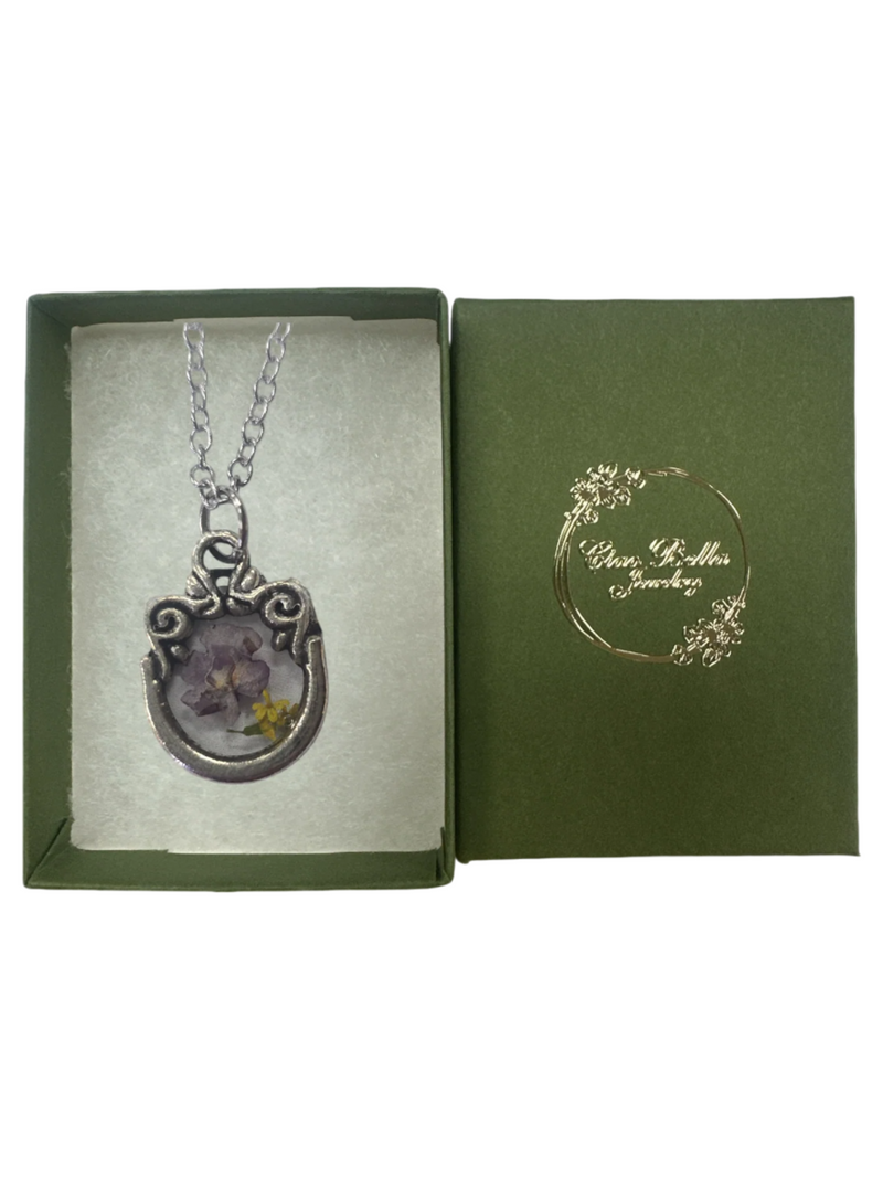 Intricate Pressed Flower Pendant Necklace